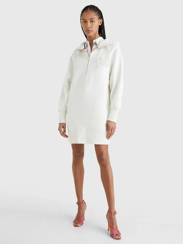 Tommy Hilfiger Crest Relaxed Fit Hoody Dress Ivory Womens Dresses and Jumpsuits Fashion