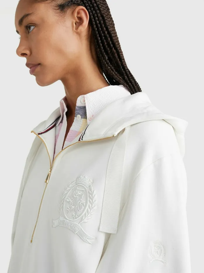 Tommy Hilfiger Crest Relaxed Fit Hoody Dress Ivory Womens Dresses and Jumpsuits Fashion