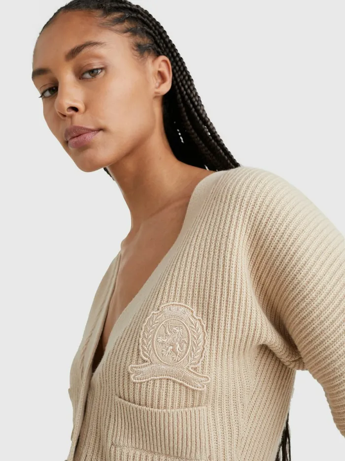 Tommy Hilfiger Crest Relaxed Wool Cashmere Cardigan Beige Stone Womens Knitwear Gift Ideas