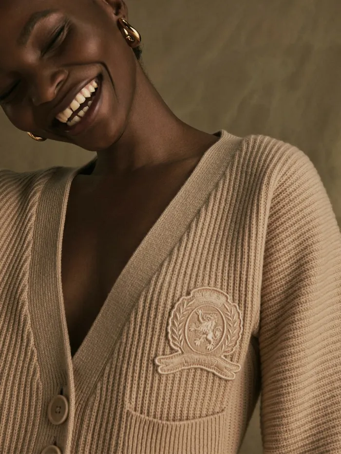 Tommy Hilfiger Crest Relaxed Wool Cashmere Cardigan Beige Stone Womens Knitwear Gift Ideas