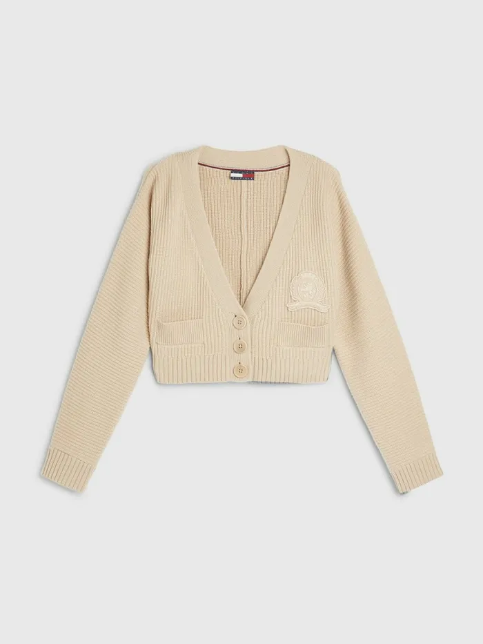 Tommy Hilfiger Crest Relaxed Wool Cashmere Cardigan Beige Stone Womens Knitwear Gift Ideas