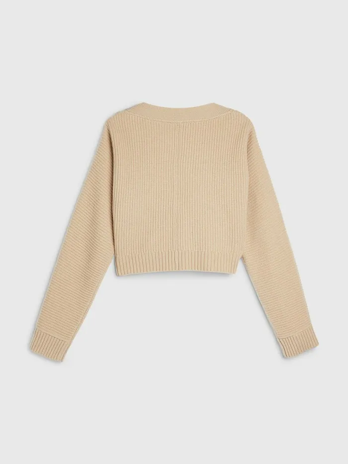 Tommy Hilfiger Crest Relaxed Wool Cashmere Cardigan Beige Stone Womens Knitwear Gift Ideas