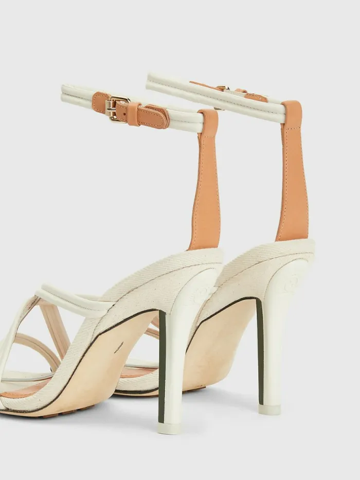 Tommy Hilfiger Crest Strap High Heel Leather Sandals Ecru Womens Sandals Gift Ideas