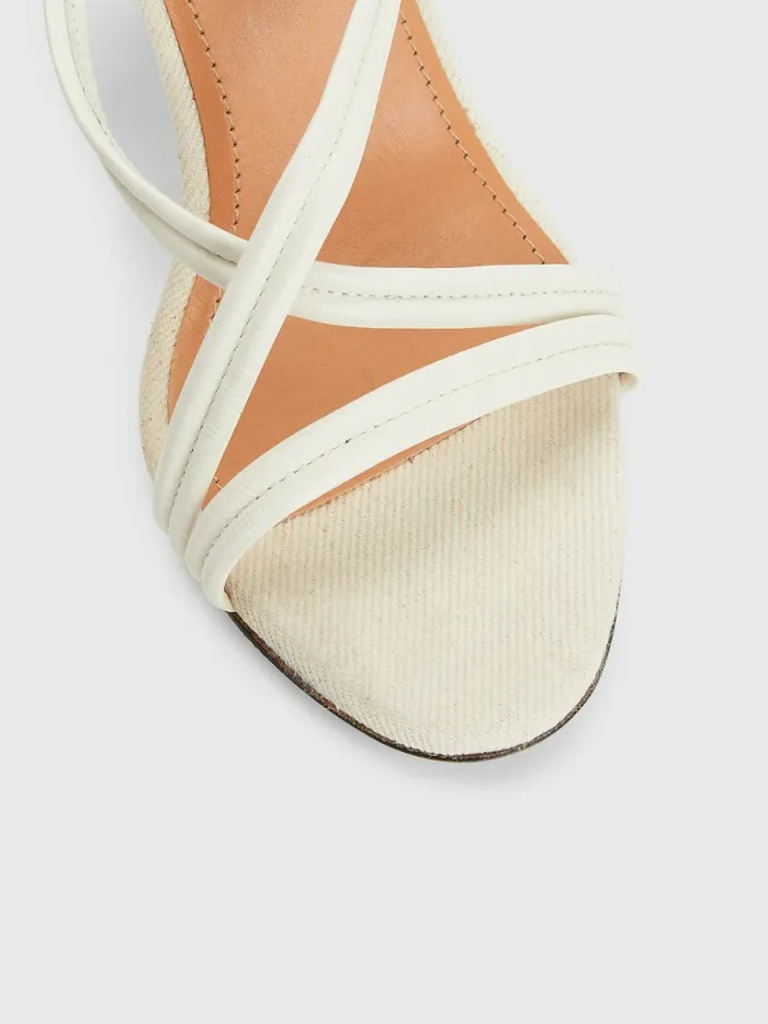Tommy Hilfiger Crest Strap High Heel Leather Sandals Ecru Womens Sandals Gift Ideas