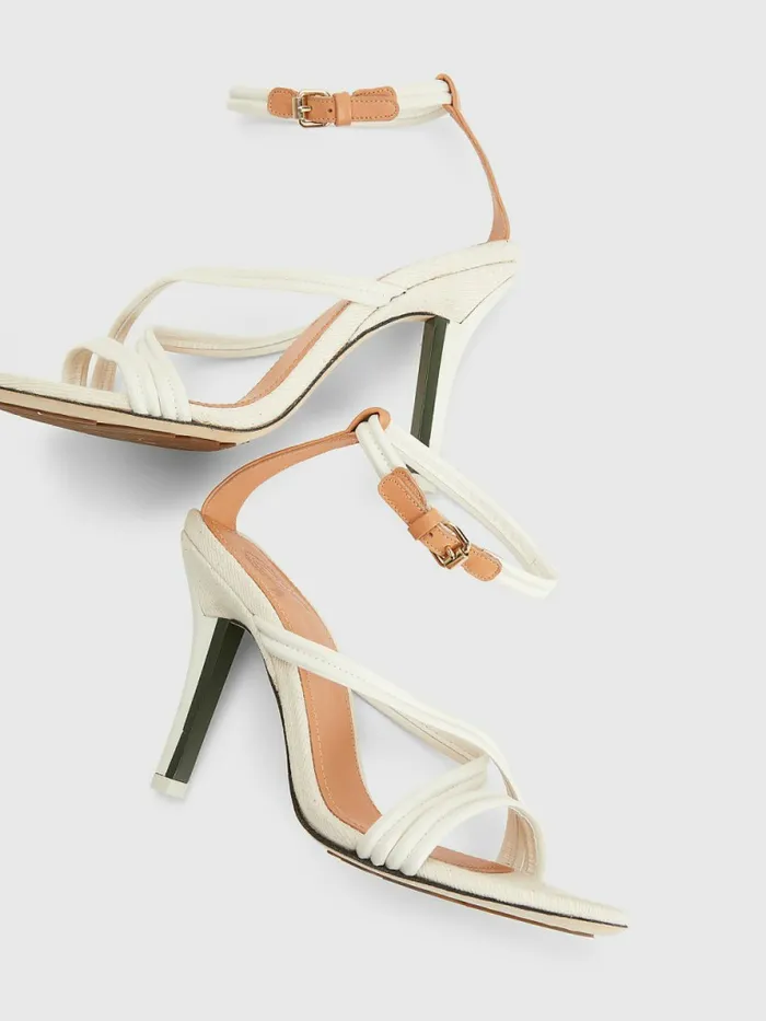 Tommy Hilfiger Crest Strap High Heel Leather Sandals Ecru Womens Sandals Gift Ideas