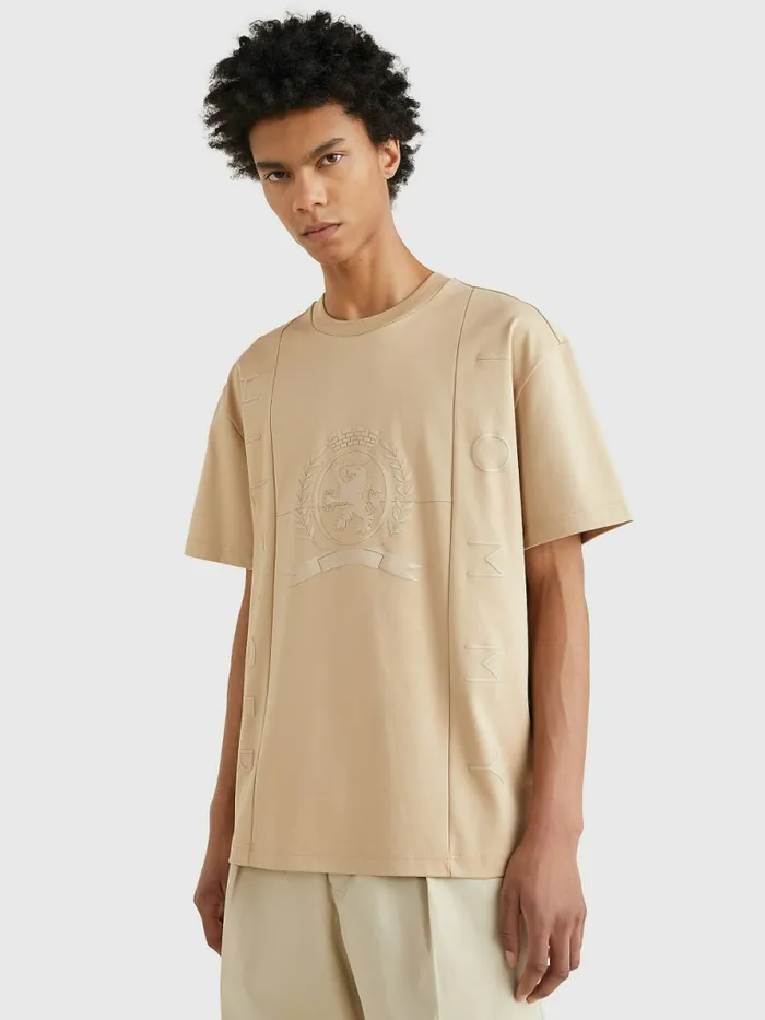 Tommy Hilfiger Crest Tonal Logo TShirt Gentle Gold Mens TShirts Near Me