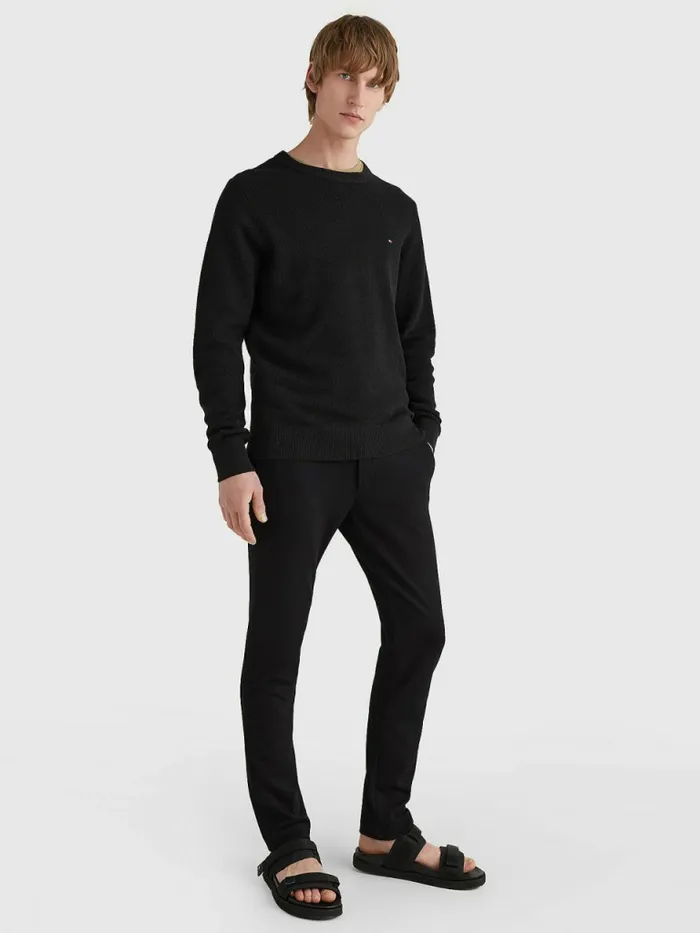 Tommy Hilfiger Crew Neck Jumper Black Mens Knitwear Cheap On Sale