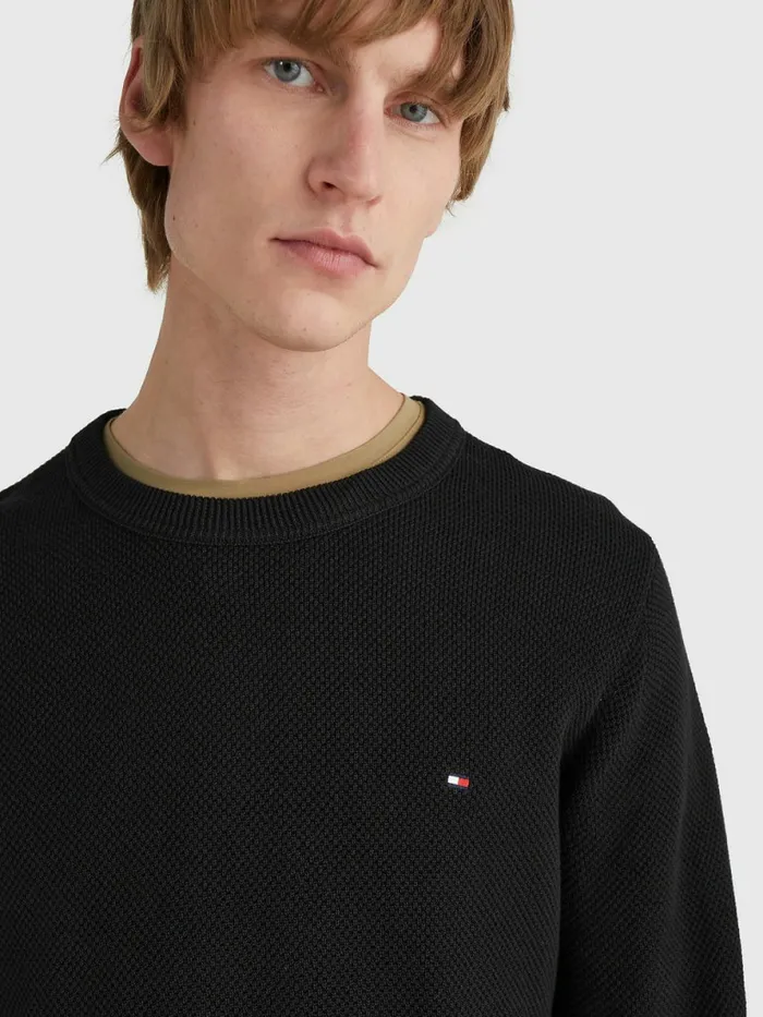 Tommy Hilfiger Crew Neck Jumper Black Mens Knitwear Cheap On Sale