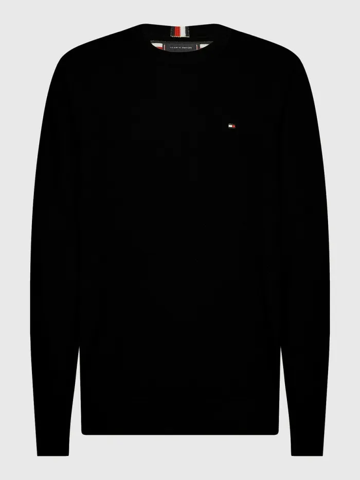 Tommy Hilfiger Crew Neck Jumper Black Mens Knitwear Cheap On Sale