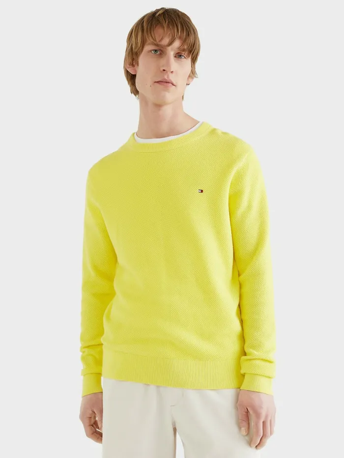 Tommy Hilfiger Crew Neck Jumper Citrus Yellow Mens Knitwear On Sale