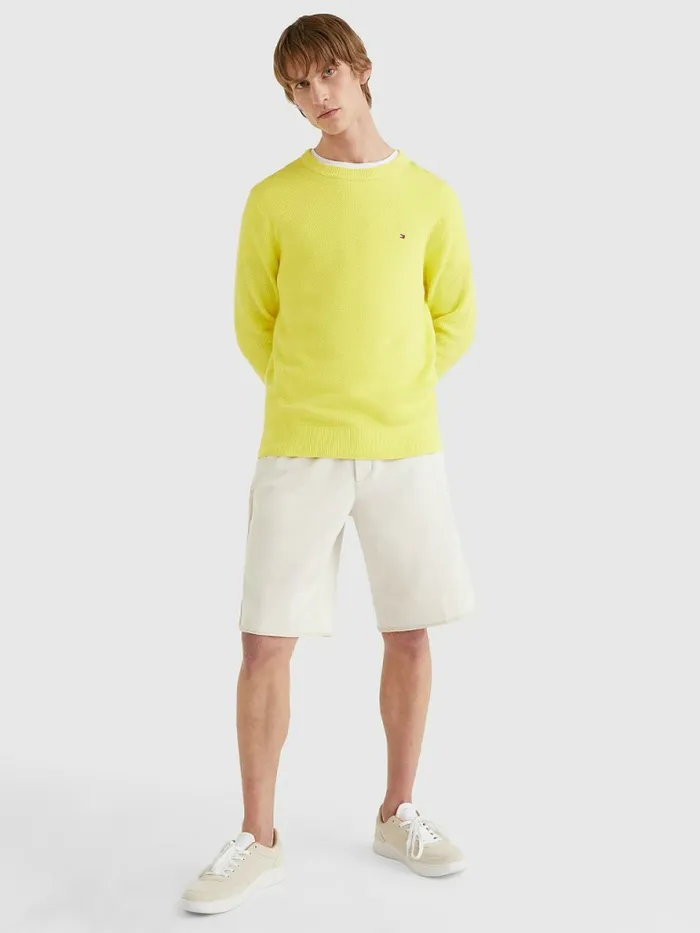 Tommy Hilfiger Crew Neck Jumper Citrus Yellow Mens Knitwear On Sale