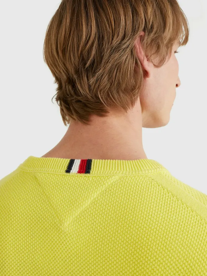 Tommy Hilfiger Crew Neck Jumper Citrus Yellow Mens Knitwear On Sale