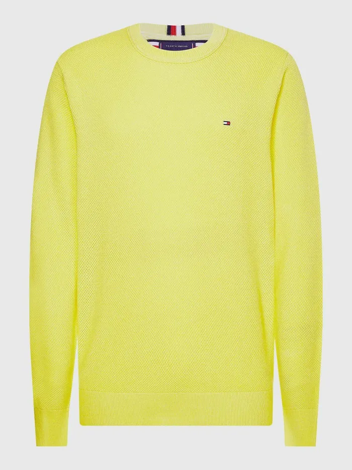 Tommy Hilfiger Crew Neck Jumper Citrus Yellow Mens Knitwear On Sale