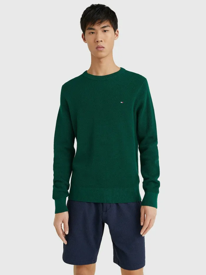 Tommy Hilfiger Crew Neck Jumper Darkened Emerald Mens Knitwear Gift Ideas