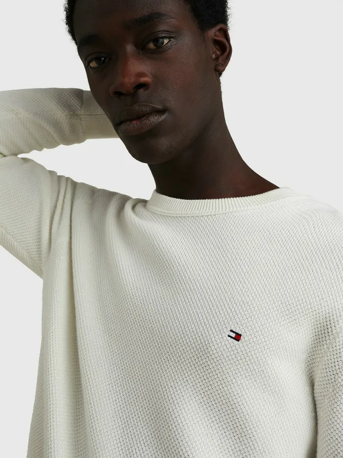 Tommy Hilfiger Crew Neck Jumper Ivory Mens Knitwear Gift for Friend