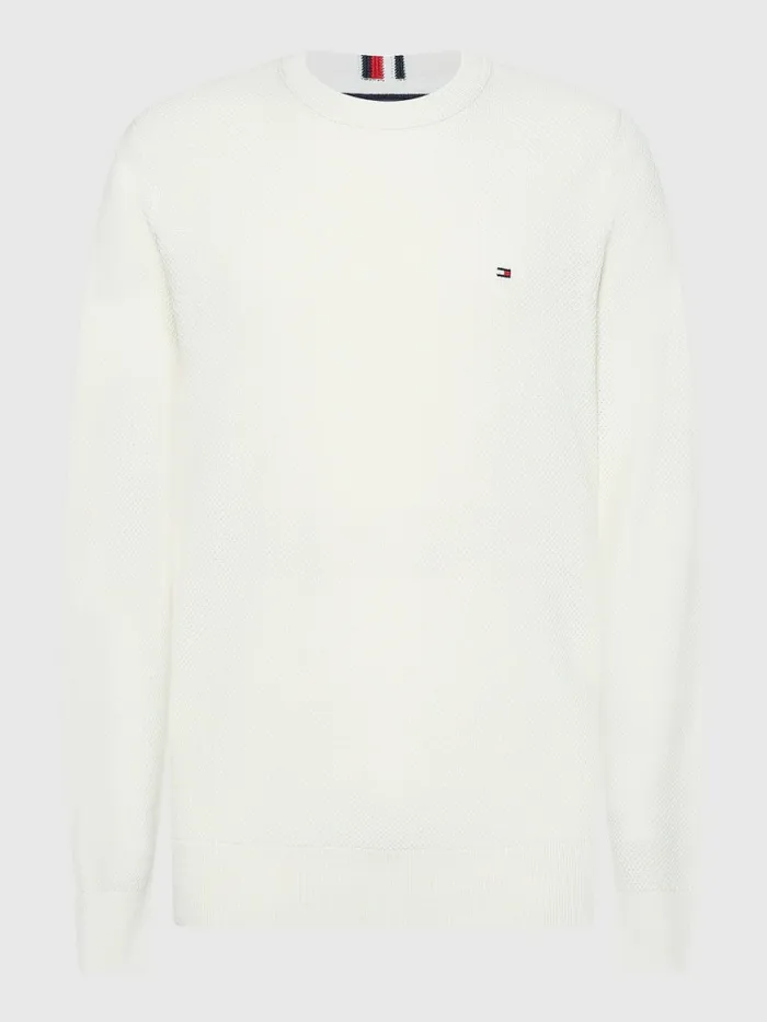 Tommy Hilfiger Crew Neck Jumper Ivory Mens Knitwear Gift for Friend