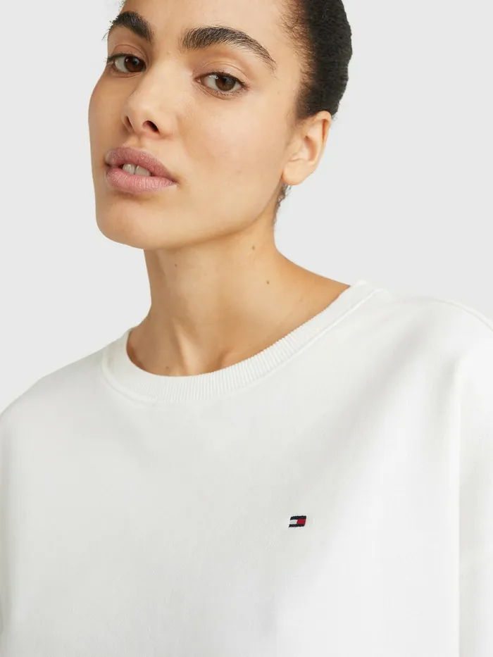Tommy Hilfiger Crew Neck Relaxed Fit Sweatshirt Ecru Womens Sweatshirts and Hoodies For Sale