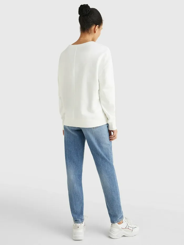 Tommy Hilfiger Crew Neck Relaxed Fit Sweatshirt Ecru Womens Sweatshirts and Hoodies For Sale