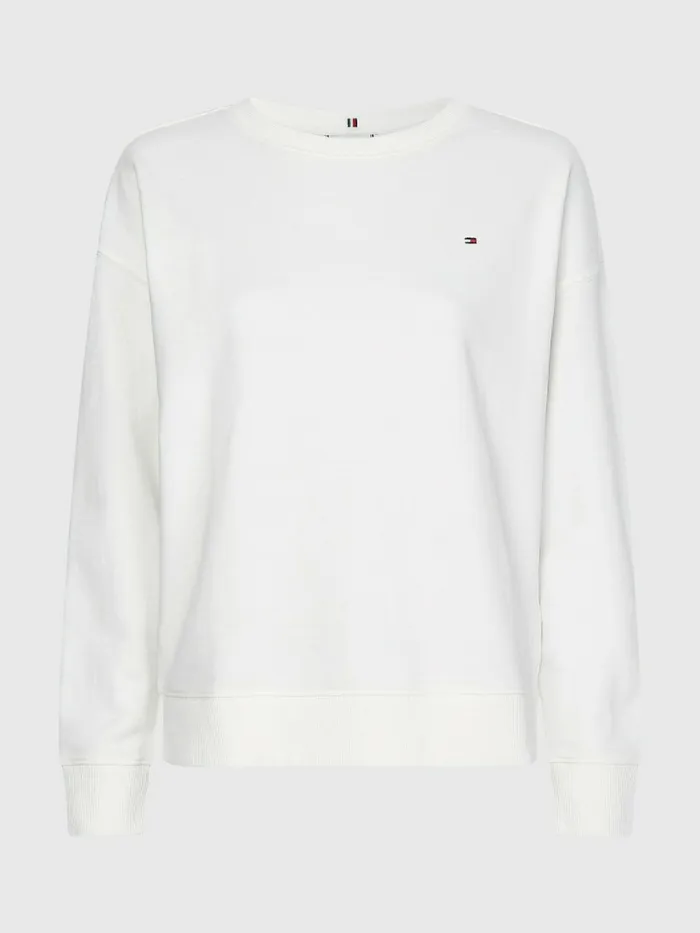 Tommy Hilfiger Crew Neck Relaxed Fit Sweatshirt Ecru Womens Sweatshirts and Hoodies For Sale