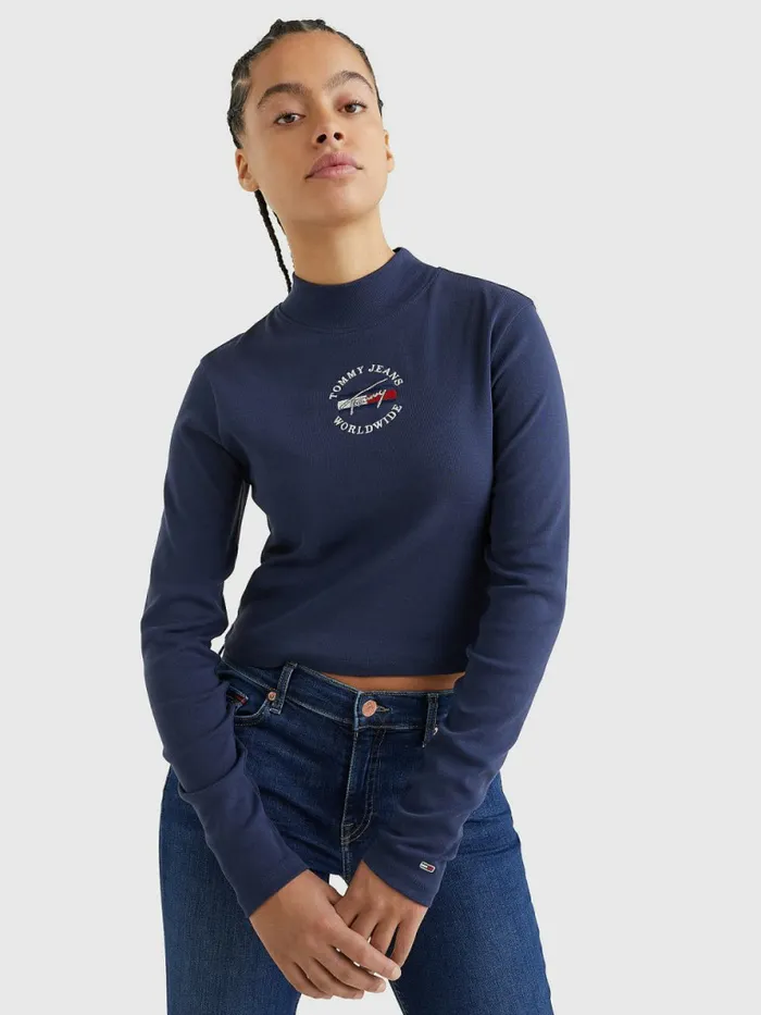 Tommy Hilfiger Cropped Fit Long Sleeve TShirt Twilight Navy Womens TShirts On Sale Tommy Hilfiger Cropped Fit Long Sleeve TShirt Twilight Navy Womens TShirts On Sale