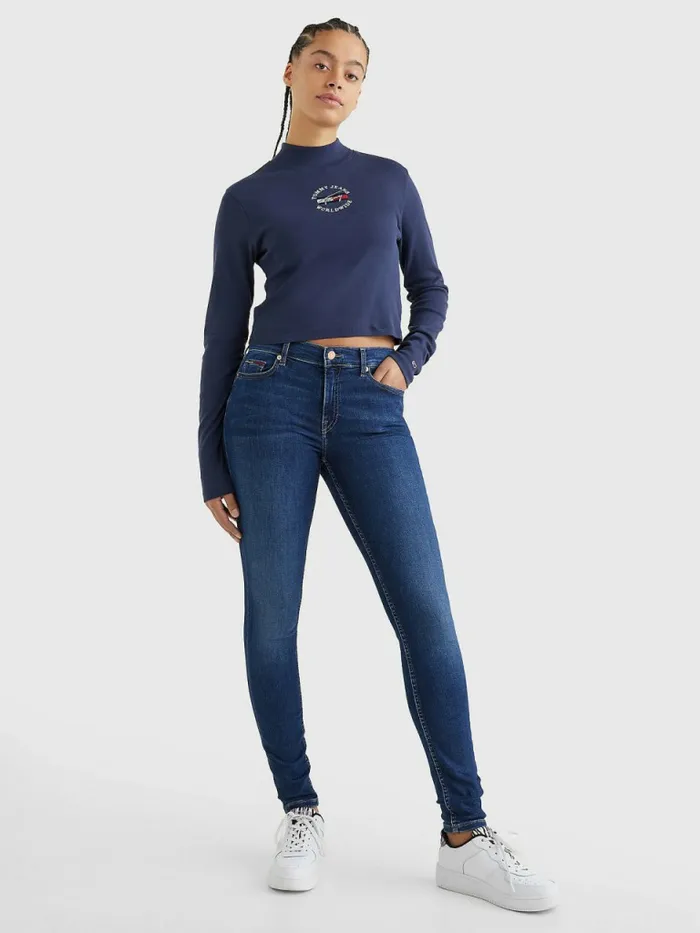 Tommy Hilfiger Cropped Fit Long Sleeve TShirt Twilight Navy Womens TShirts On Sale