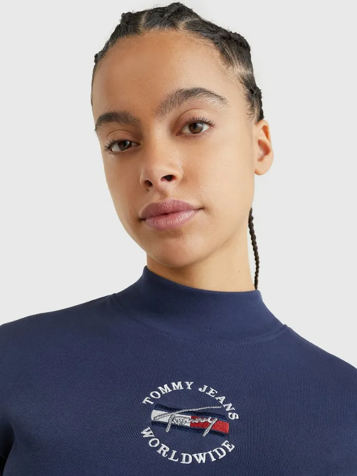 Tommy Hilfiger Cropped Fit Long Sleeve TShirt Twilight Navy Womens TShirts On Sale