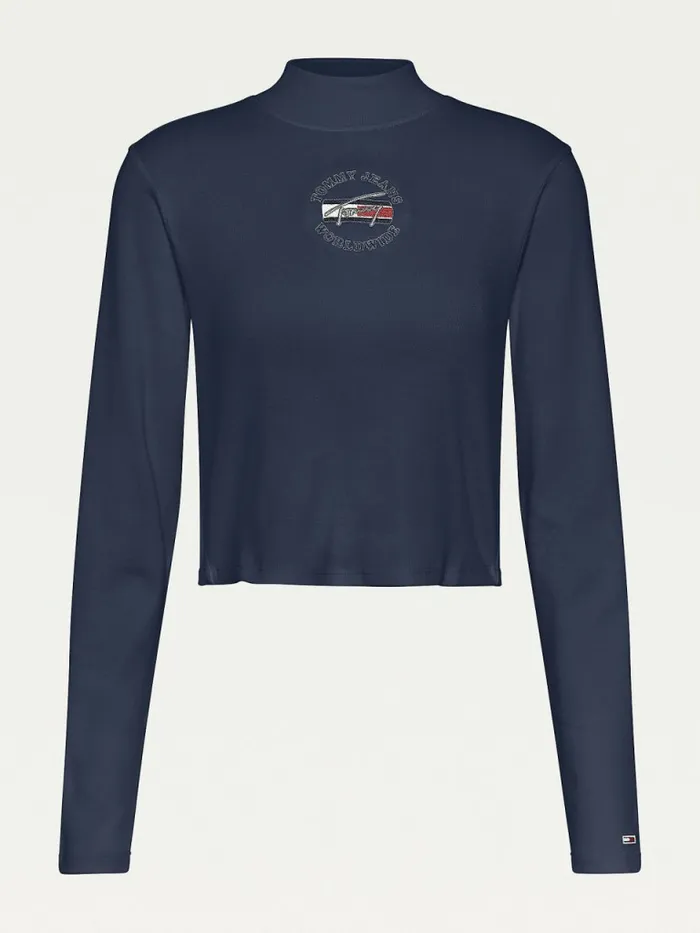 Tommy Hilfiger Cropped Fit Long Sleeve TShirt Twilight Navy Womens TShirts On Sale