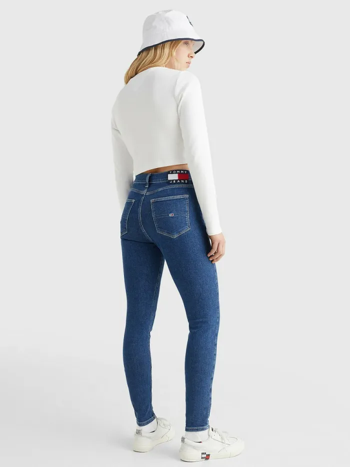 Tommy Hilfiger Cropped Logo Embroidery Long Sleeve TShirt Ecru Womens TShirts Gift Ideas