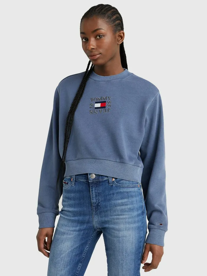 Tommy Hilfiger Cropped Logo Sweatshirt Twilight Navy Womens Sweatshirts and Hoodies Gift for Friend Tommy Hilfiger Cropped Logo Sweatshirt Twilight Navy Womens Sweatshirts and Hoodies Gift for Friend
