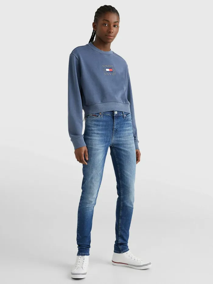 Tommy Hilfiger Cropped Logo Sweatshirt Twilight Navy Womens Sweatshirts and Hoodies Gift for Friend