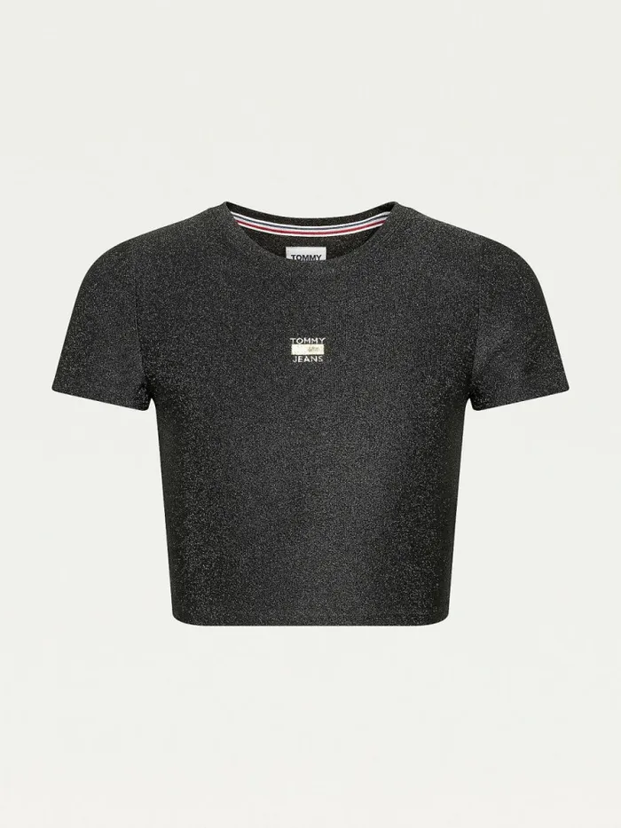 Tommy Hilfiger Cropped Metallic Party TShirt Black Womens CoOrds