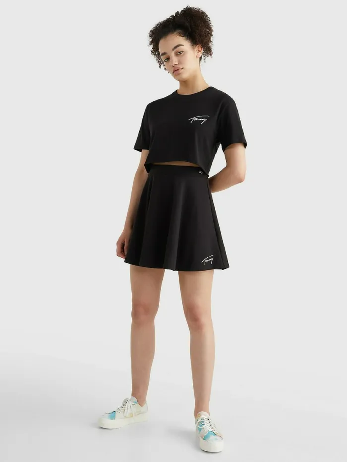 Tommy Hilfiger Cropped Signature Logo TShirt Black Womens TShirts Gift Ideas