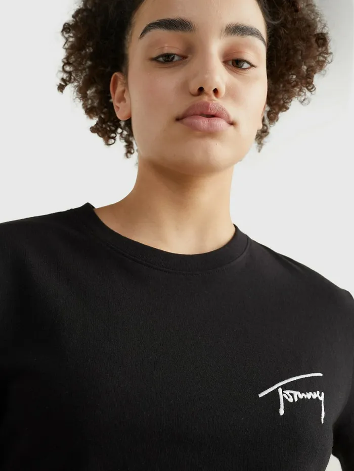 Tommy Hilfiger Cropped Signature Logo TShirt Black Womens TShirts Gift Ideas