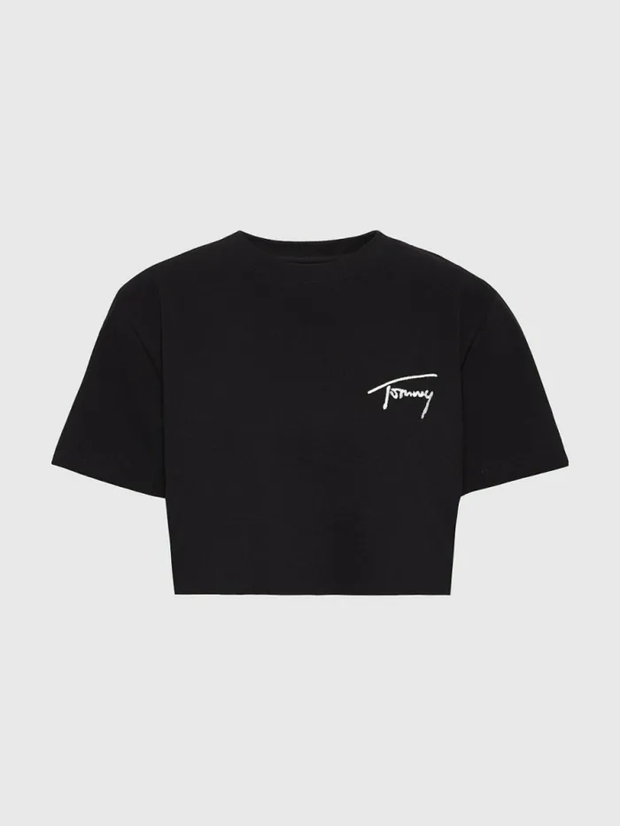 Tommy Hilfiger Cropped Signature Logo TShirt Black Womens TShirts Gift Ideas