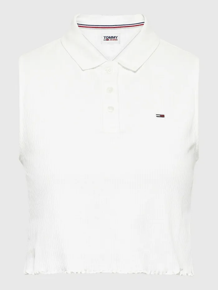 Tommy Hilfiger Cropped Sleeveless Rib Polo Ecru Womens Polo Shirts Gift 4 You