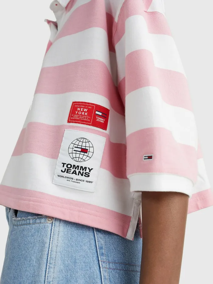 Tommy Hilfiger Cropped Stripe Rugby Polo Fresh PinkMulti Womens Polo Shirts Cheap On Sale