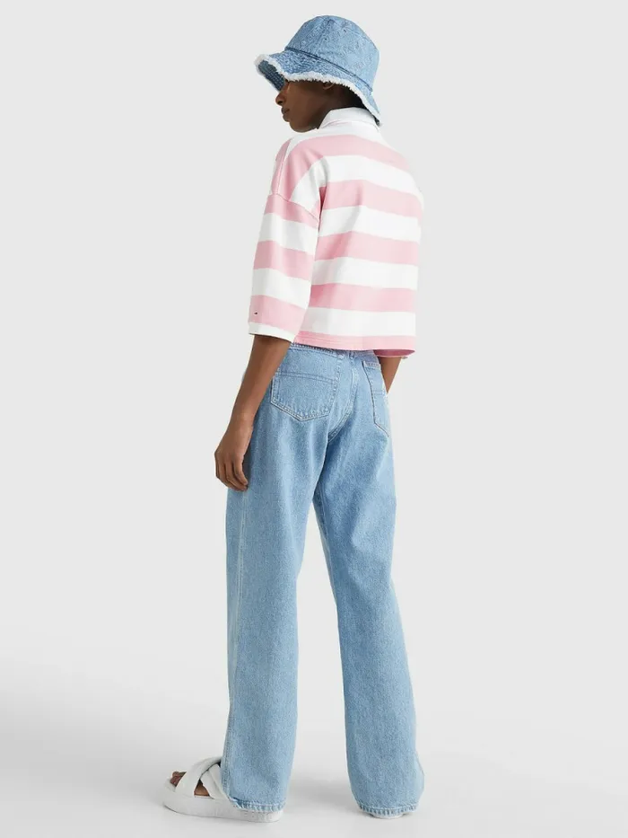 Tommy Hilfiger Cropped Stripe Rugby Polo Fresh PinkMulti Womens Polo Shirts Cheap On Sale