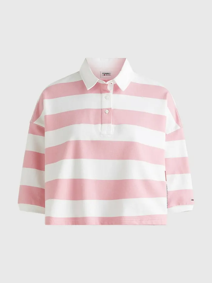 Tommy Hilfiger Cropped Stripe Rugby Polo Fresh PinkMulti Womens Polo Shirts Cheap On Sale