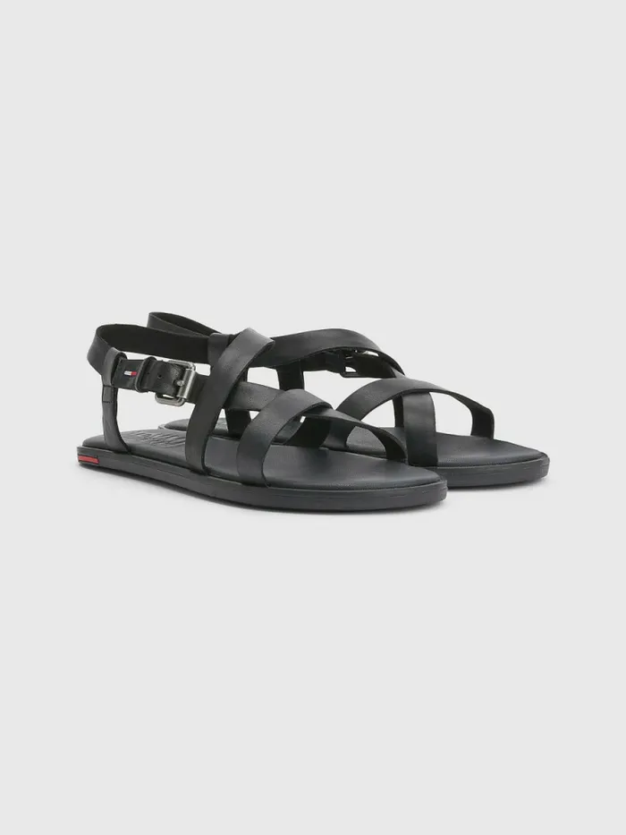 Tommy Hilfiger Crossover Straps Leather Sandals Black Womens Sandals Cheap On Sale Tommy Hilfiger Crossover Straps Leather Sandals Black Womens Sandals Cheap On Sale
