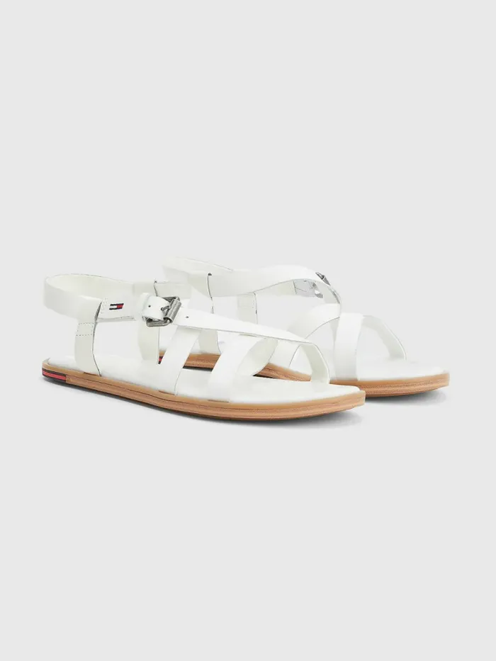 Tommy Hilfiger Crossover Straps Leather Sandals White Womens Sandals Casaul