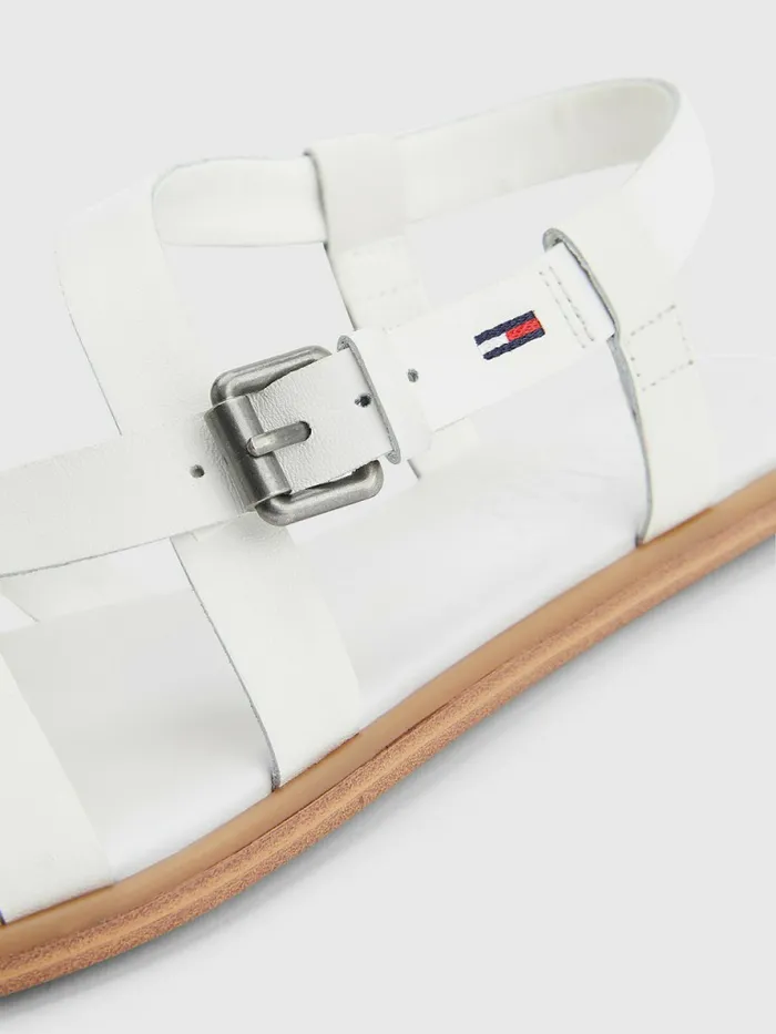 Tommy Hilfiger Crossover Straps Leather Sandals White Womens Sandals Casaul