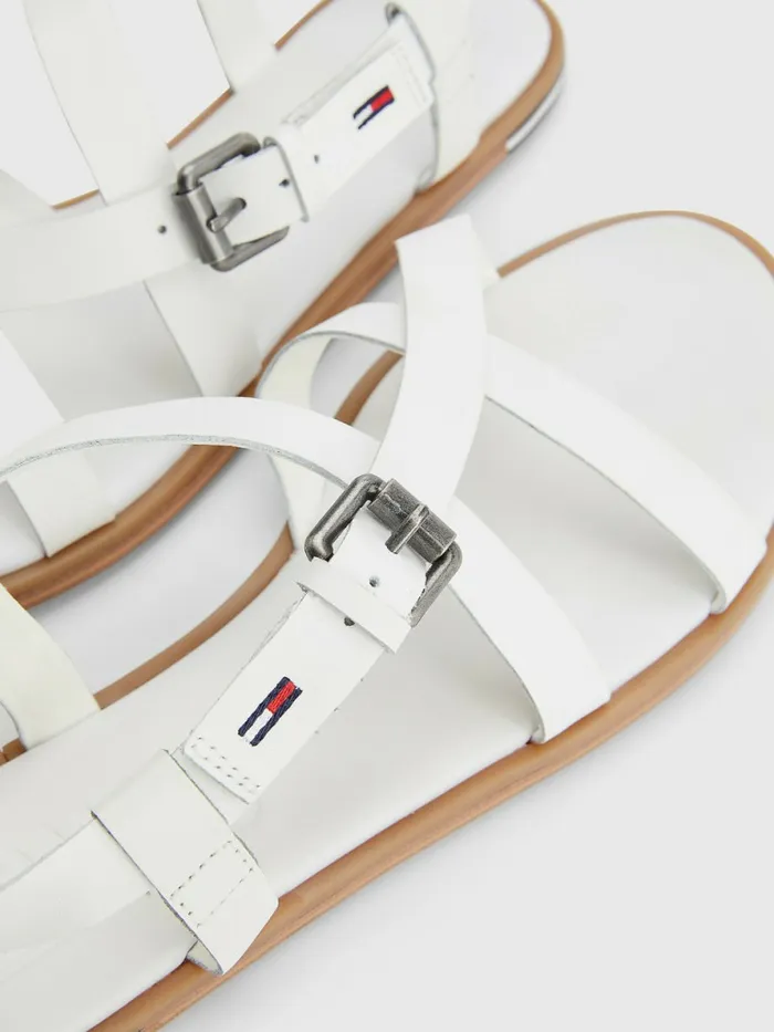Tommy Hilfiger Crossover Straps Leather Sandals White Womens Sandals Casaul