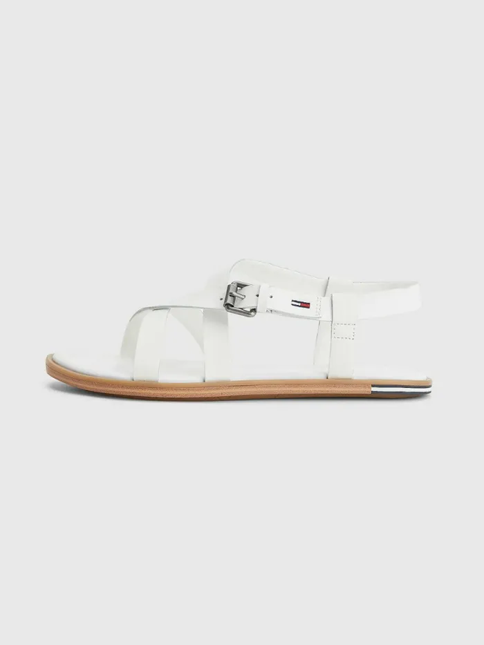 Tommy Hilfiger Crossover Straps Leather Sandals White Womens Sandals Casaul