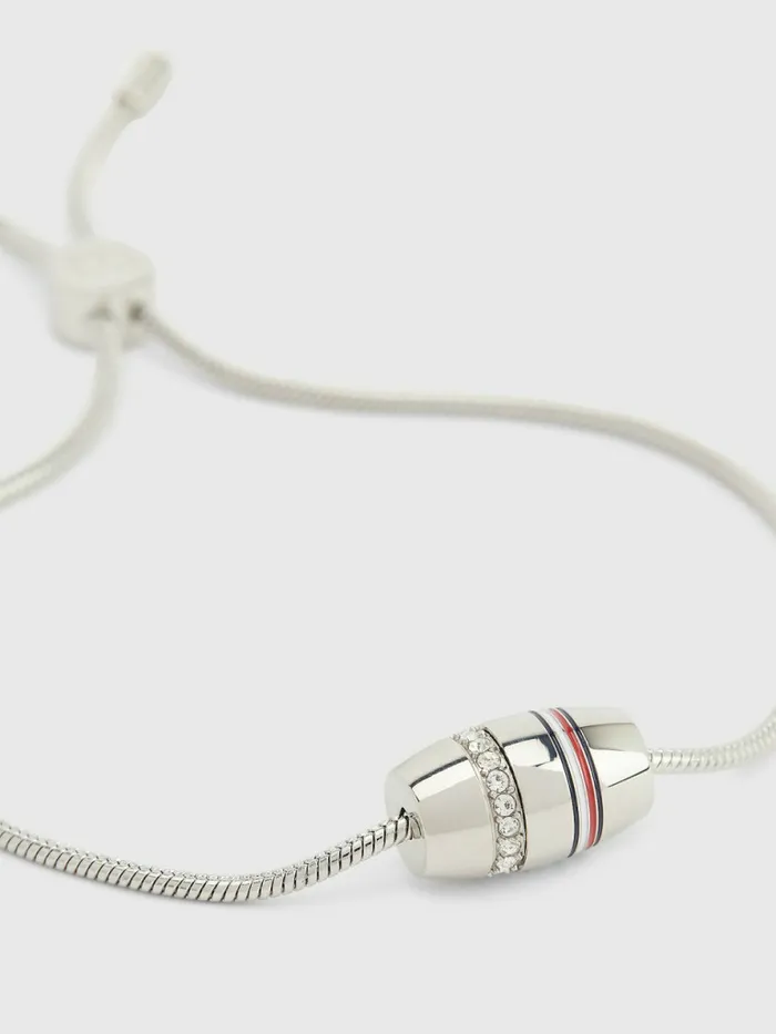 Tommy Hilfiger CrystalEmbellished Engraved Bracelet Silver Womens Jewellery