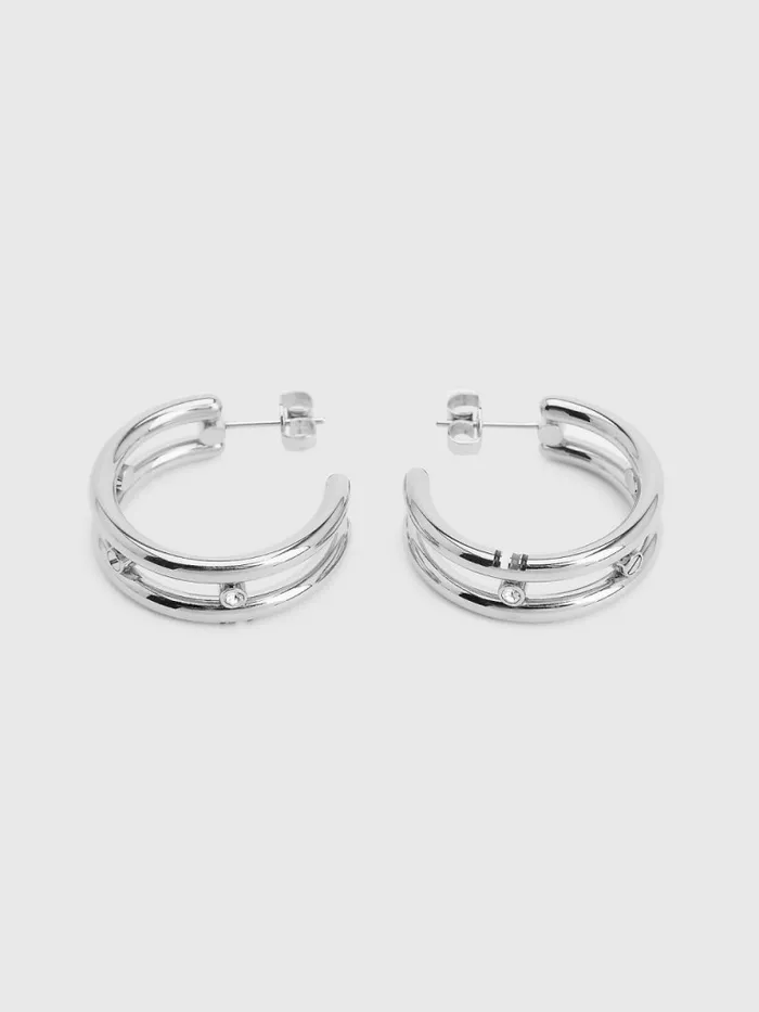 Tommy Hilfiger Crystal Hoop Earrings Silver Womens Jewellery