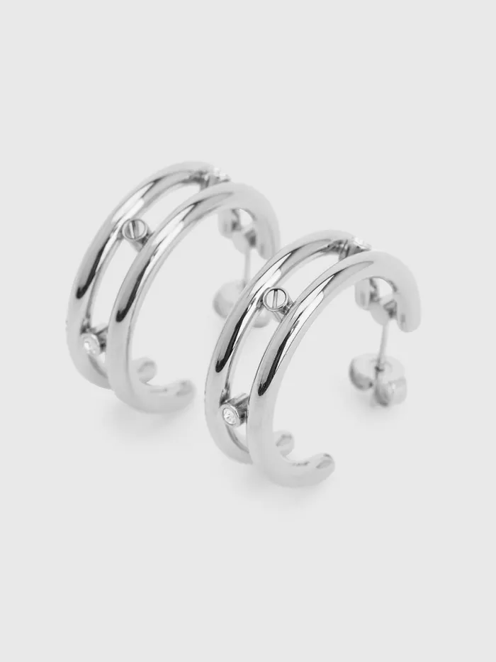 Tommy Hilfiger Crystal Hoop Earrings Silver Womens Jewellery