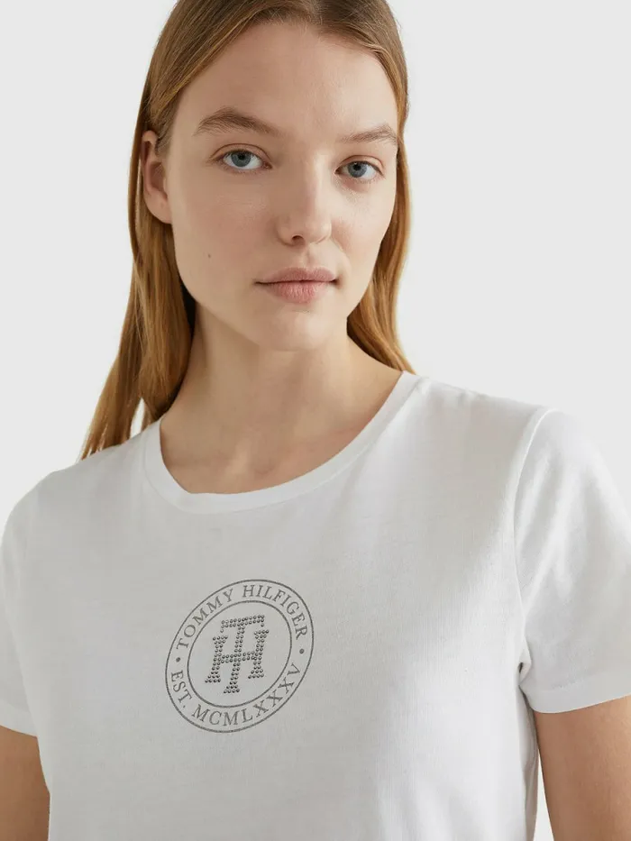 Tommy Hilfiger Crystal Monogram TShirt Th Optic White Womens TShirts Popular