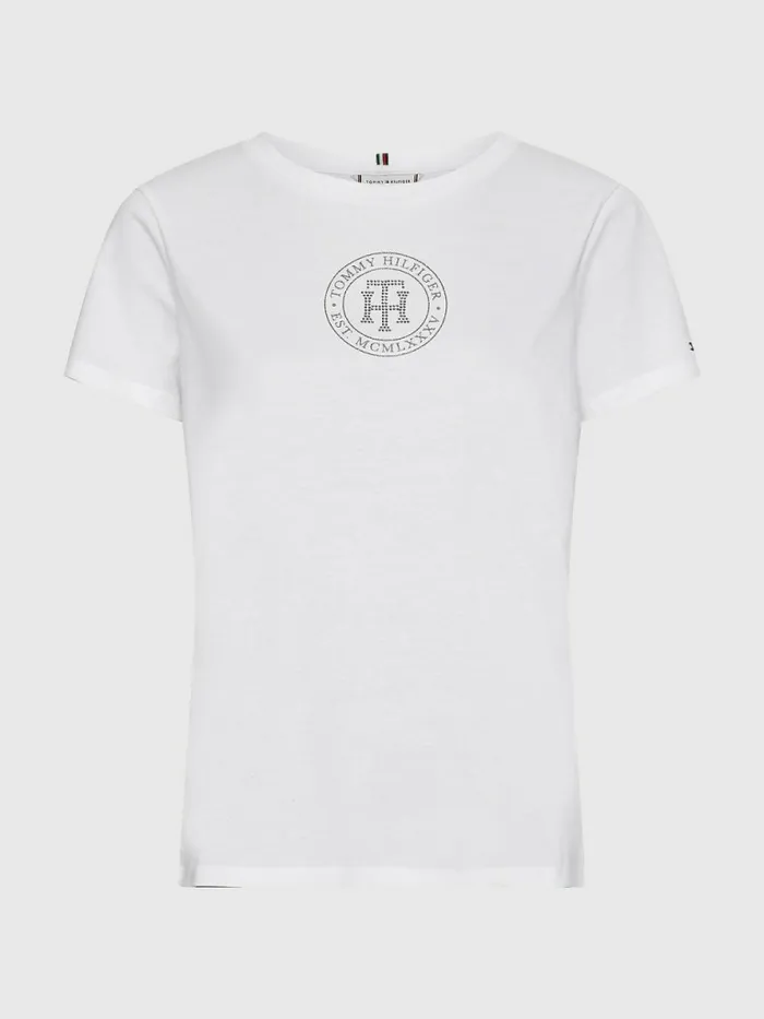 Tommy Hilfiger Crystal Monogram TShirt Th Optic White Womens TShirts Popular