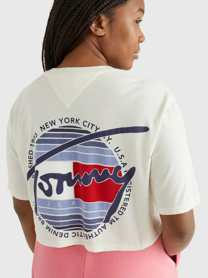 Tommy Hilfiger Curve Acid Wash Cropped TShirt Snow White Womens TShirts Popular