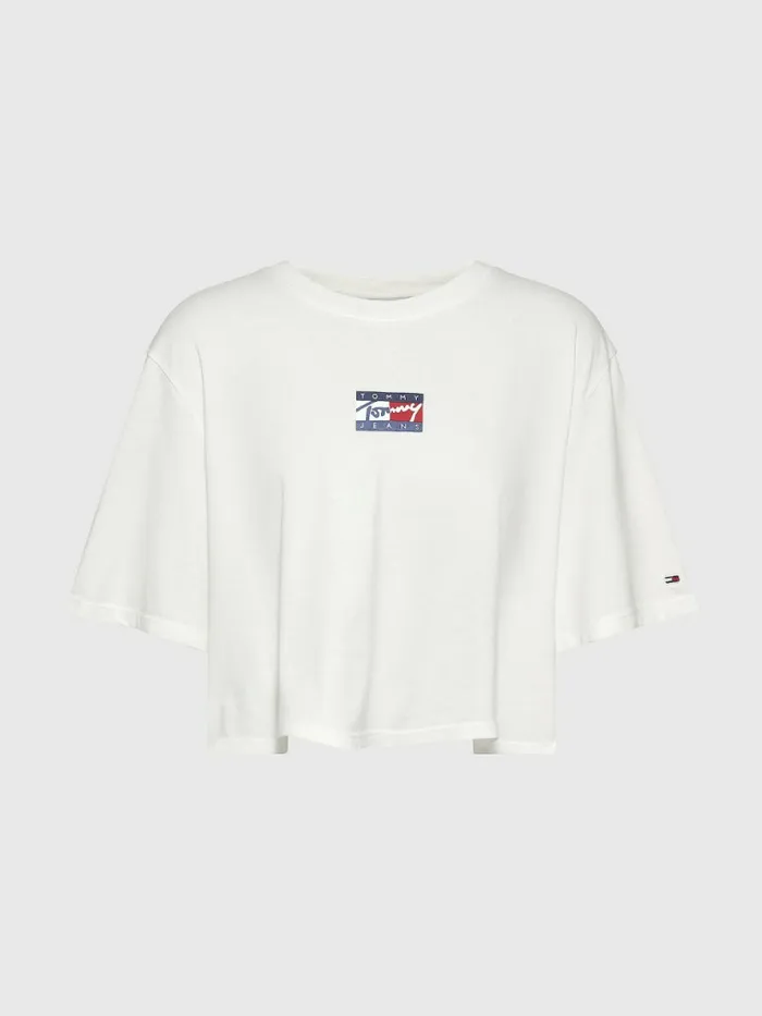 Tommy Hilfiger Curve Acid Wash Cropped TShirt Snow White Womens TShirts Popular